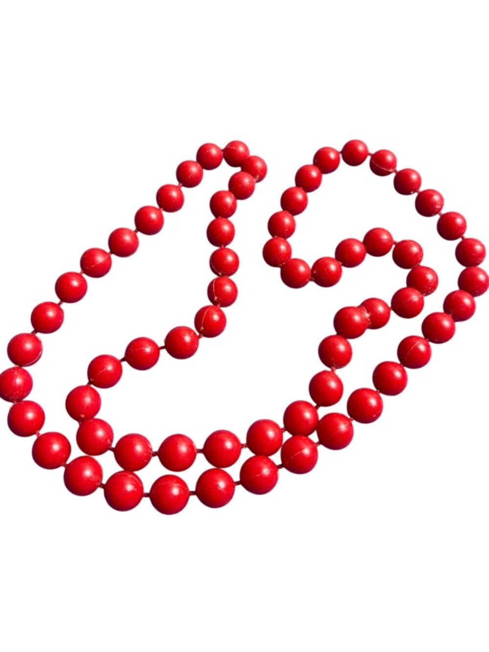 Vintage Red Plastic Beaded Necklace 29 inches Long
